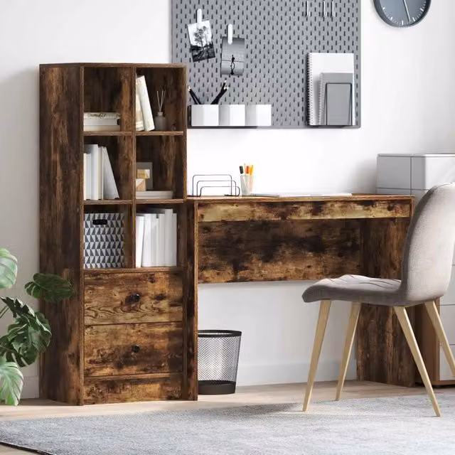 Scrivania moderna con scaffale vidaXL in rovere fumé marrone L/P/H: 145,5 x 40 x 127 cm