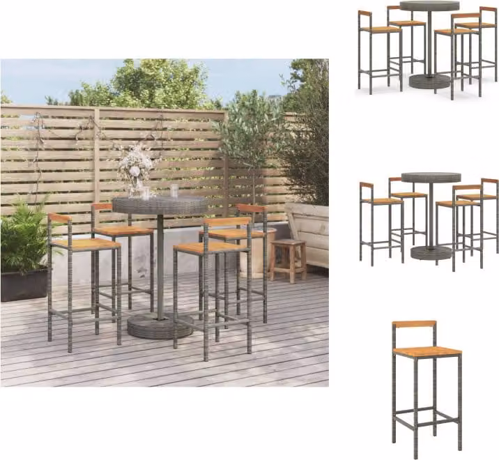 vidaXL Set bar da giardino 5 pezzi in poly rattan grigio e legno massiccio di acacia - Set di mobili da giardino