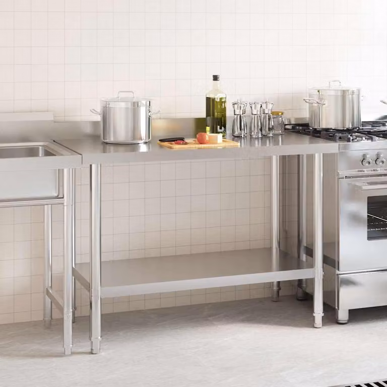 vidaXL Piano di lavoro per cucina con rialzo 120 x 60 x 93 cm in acciaio inox