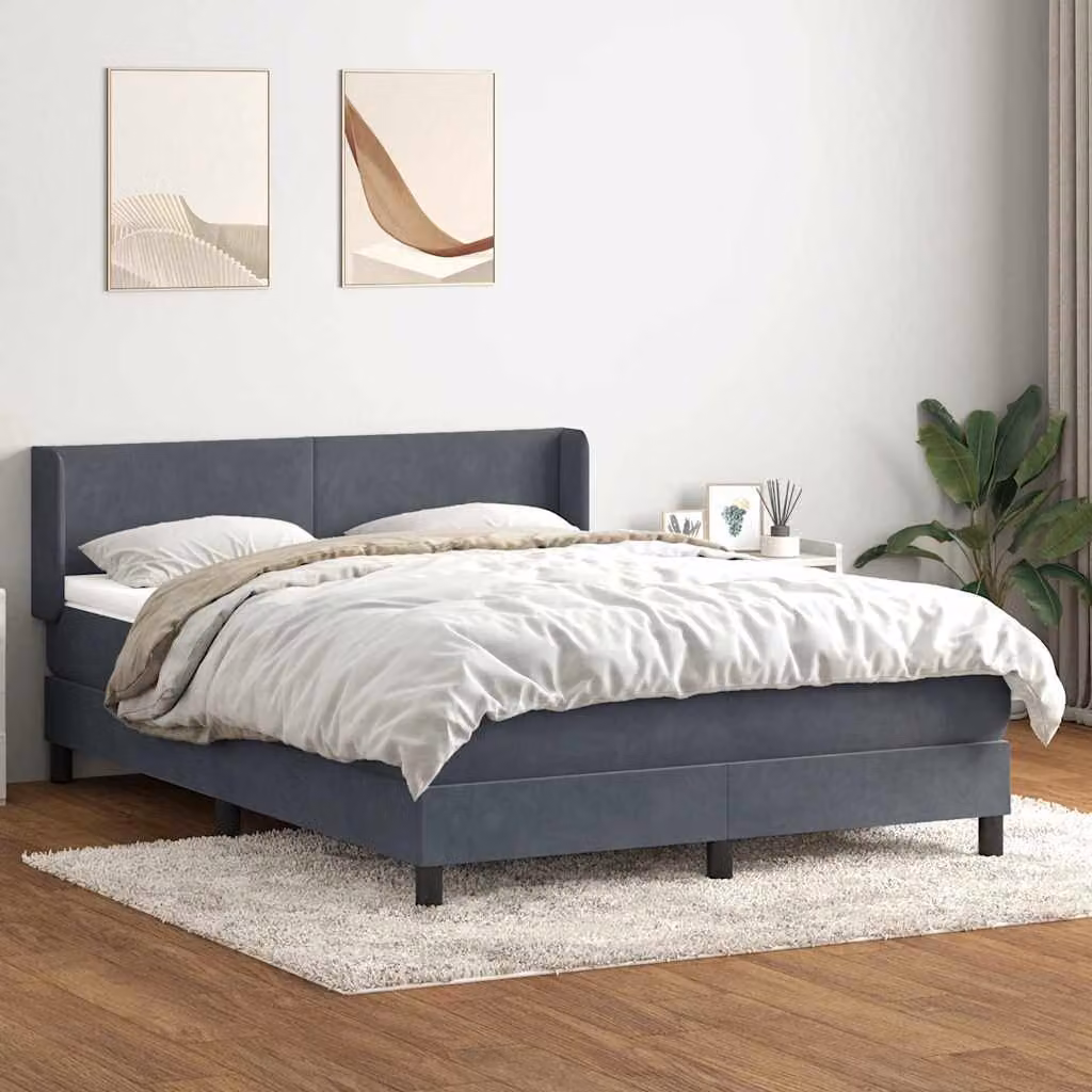 vidaXL Letto Ibrido con Materasso e Struttura Imbottita in Velluto Grigio, L: 163 cm, P: 213 cm