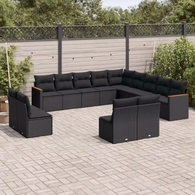 Set di Divani da Giardino a Forma di U vidaXL in Polyrattan Nero con Cuscini e Rivestimenti Rimovibili