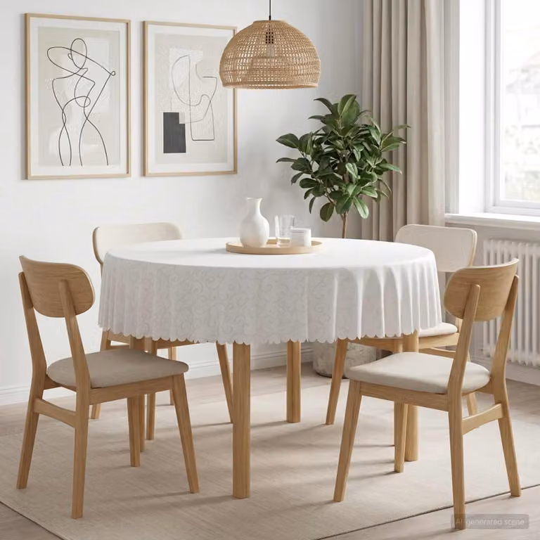 Tovaglia Rotonda vidaXL in Jacquard Bianco, Idrorepellente e Lavabile in Lavatrice, Ø 140 cm