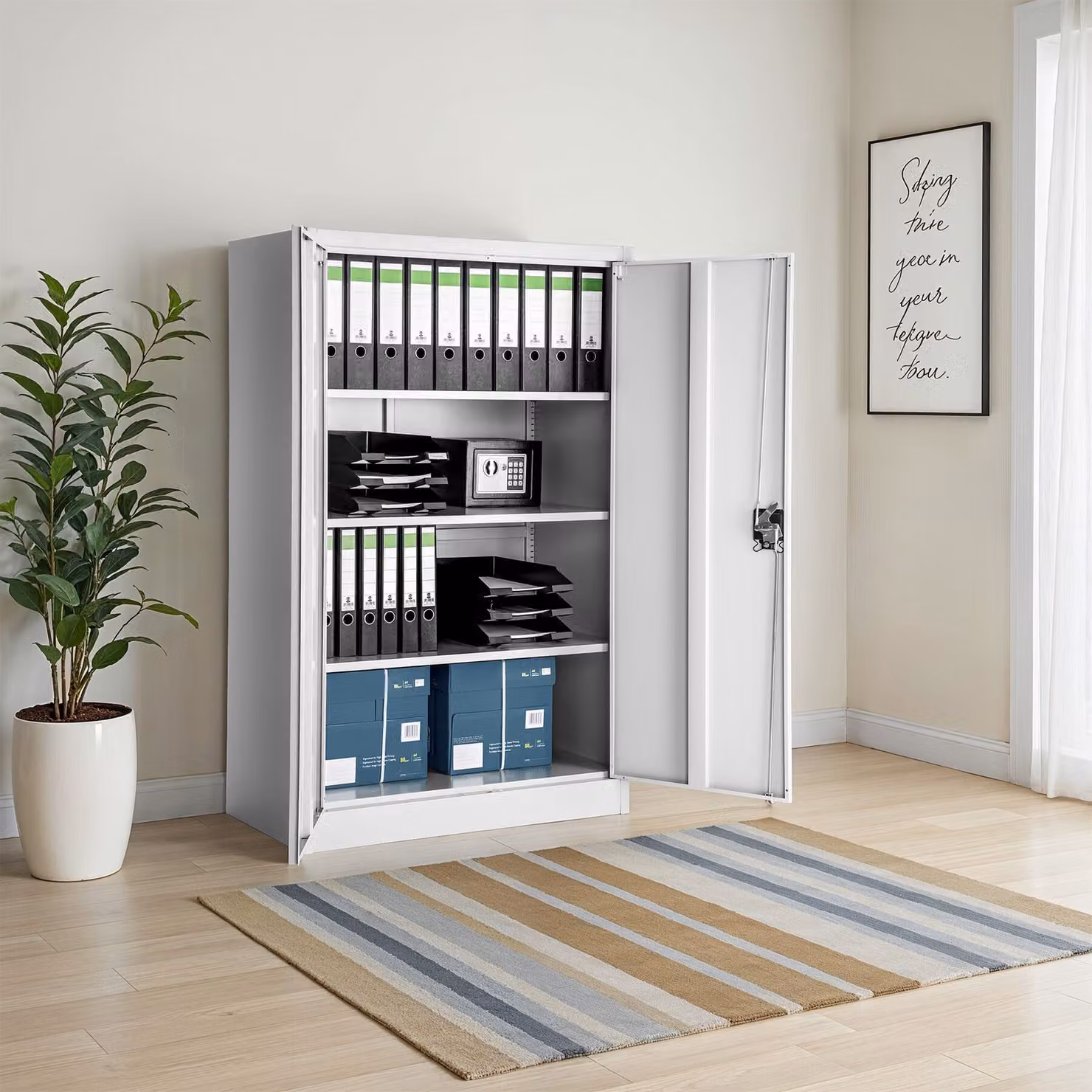 Armadio portadocumenti in metallo Tectake con ante a battente e serratura, grigio, L: 140 cm, H: 90 cm, P: 40 cm – 1