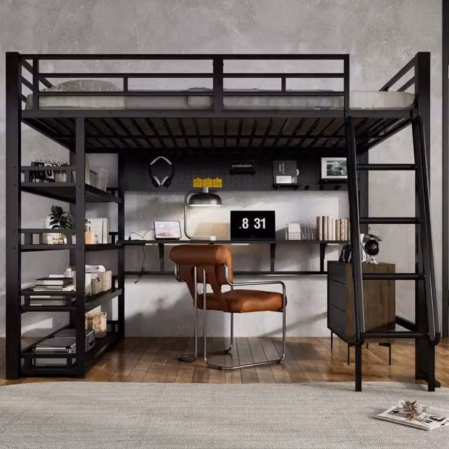 Letto a castello 140x200 nero - Xylo - Con scala e ripostigli