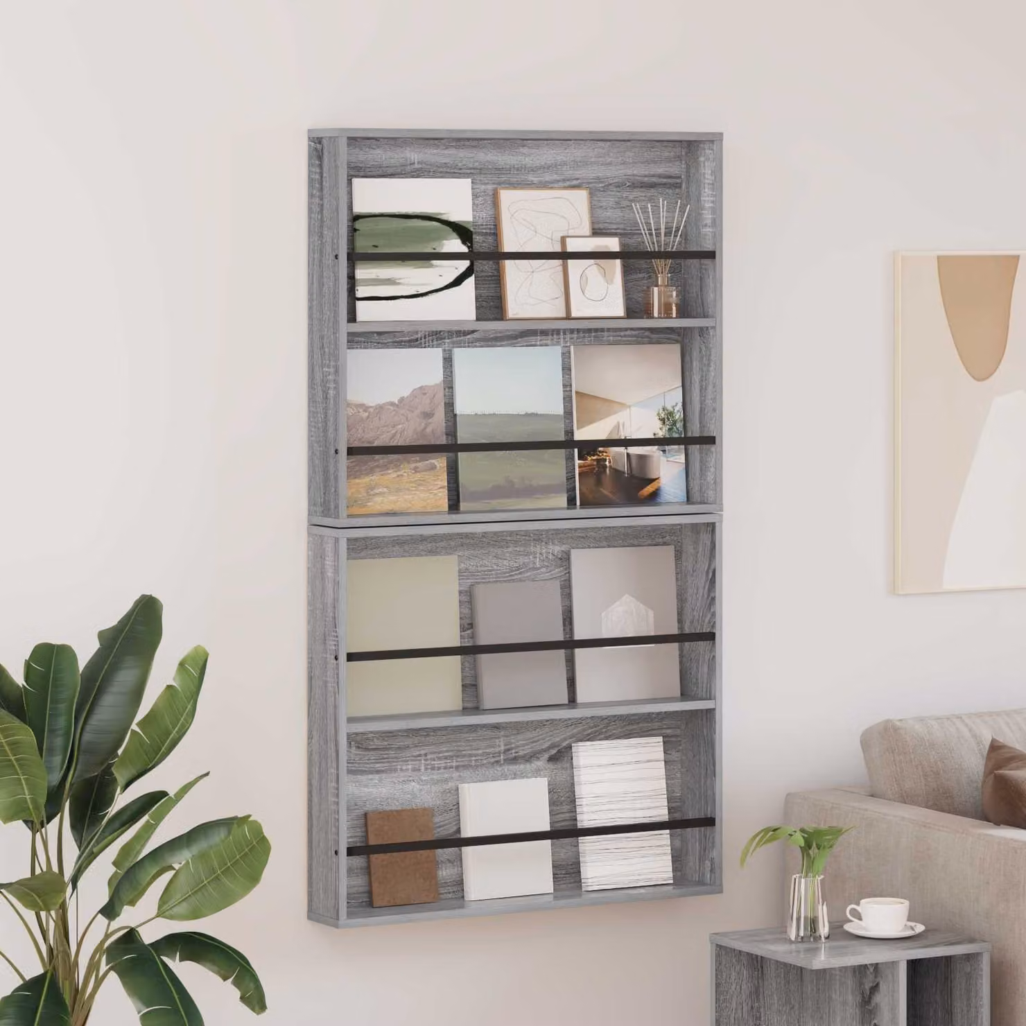Set di 2 Scaffali per riviste vidaXL in stile moderno, colore grigio, L 80 cm x P 12 cm x H 70 cm