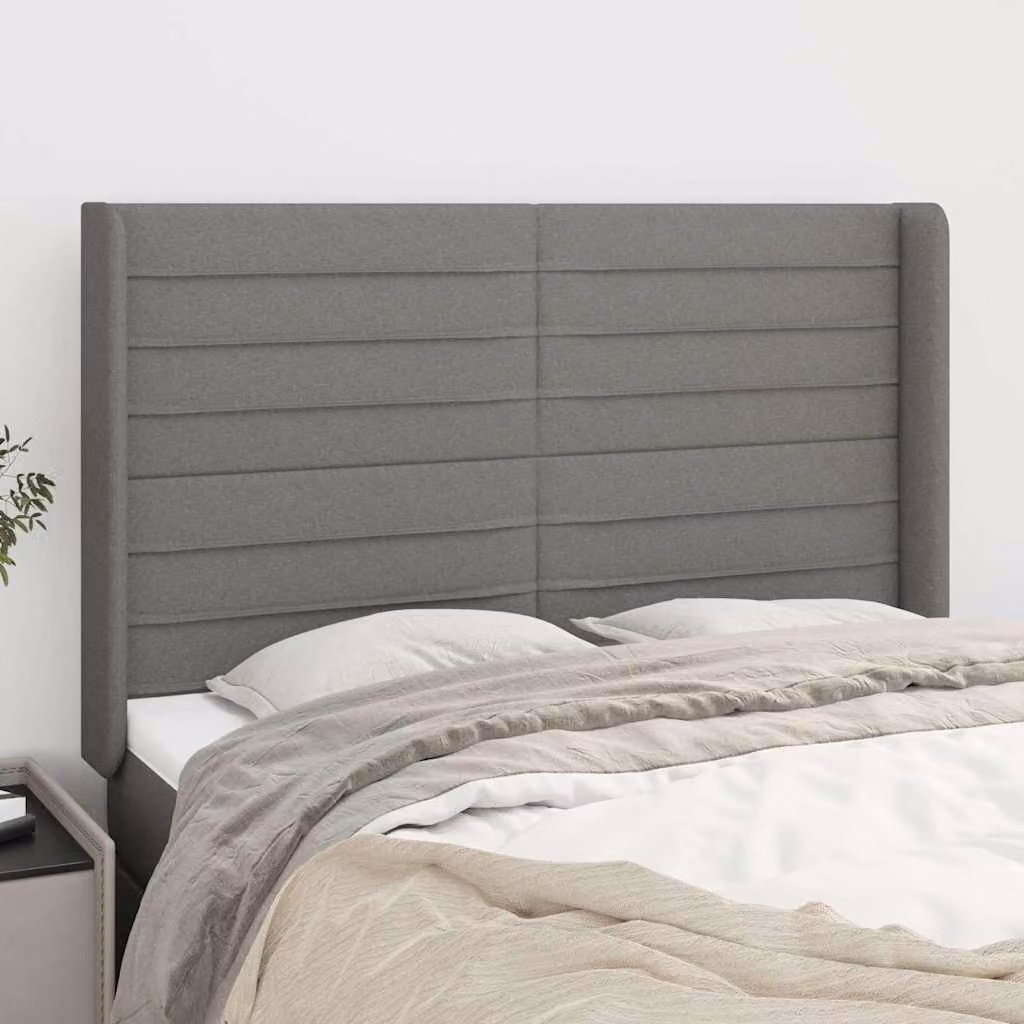 Testiera ad orecchio vidaXL in tessuto grigio con struttura in legno L: 147 cm, P: 16 cm, H: 118/128 cm