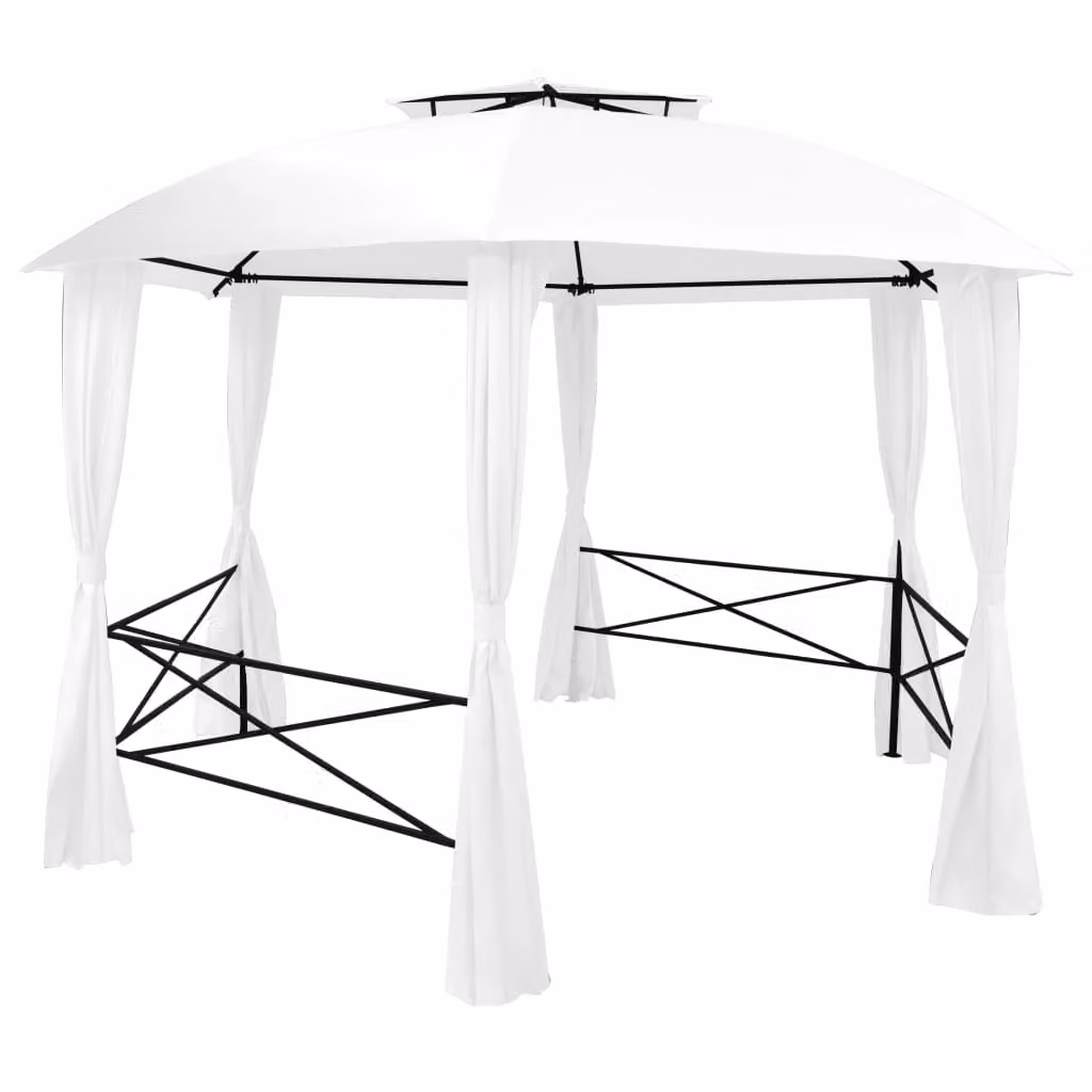 Gazebo da Giardino con Tende 360x312x265 cm Bianco 180 g/m²