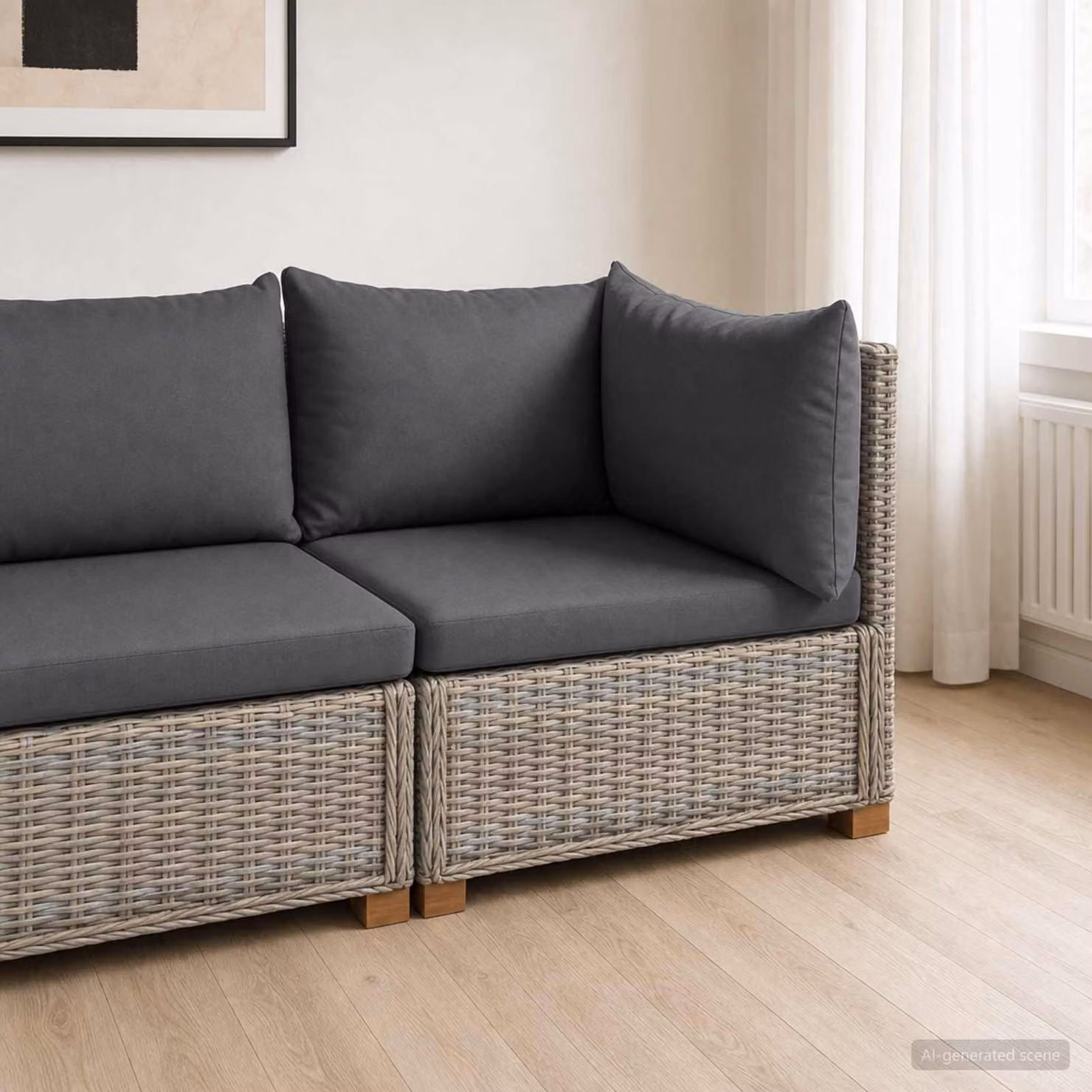 vidaXL Divano Angolare GENDT in Rattan Naturale con Cuscini Grigio Kubu e Struttura in Legno Massiccio