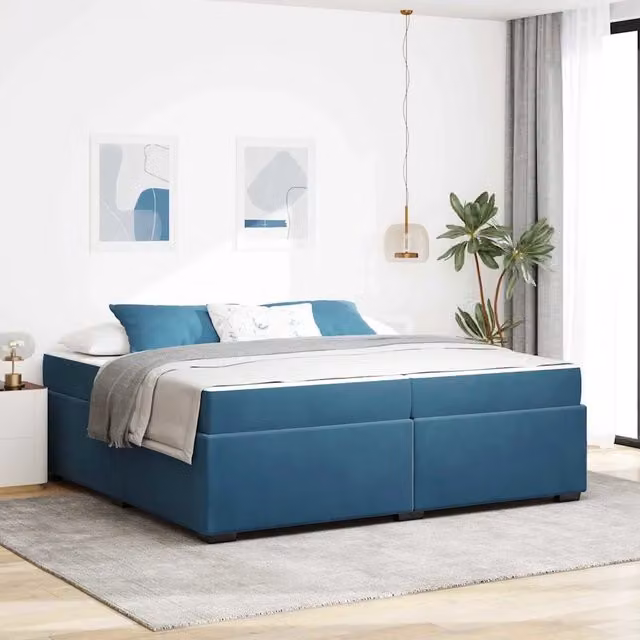 Struttura letto matrimoniale moderna vidaXL in tessuto blu scuro L/P: 200 x 200 cm – 1
