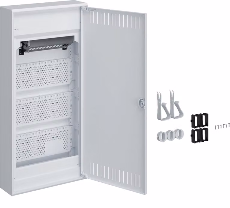 Quadro di distribuzione Hager VA48NW volta Multimedia IP30 in plastica a 4 file con porta in lamiera d'acciaio scanalata bianca LxHxP 305x640x96,5 mm