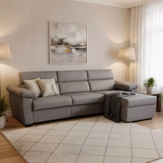 Divano Letto con Penisola Sfoderabile DMORA Made in Italy, Grigio, L/P/H: 285 x 160 cm