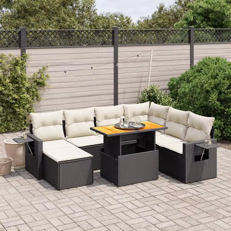 Set Divani da Giardino vidaXL a Forma a U in Polyrattan Nero con Cuscini e Tavolino da 8 Pezzi