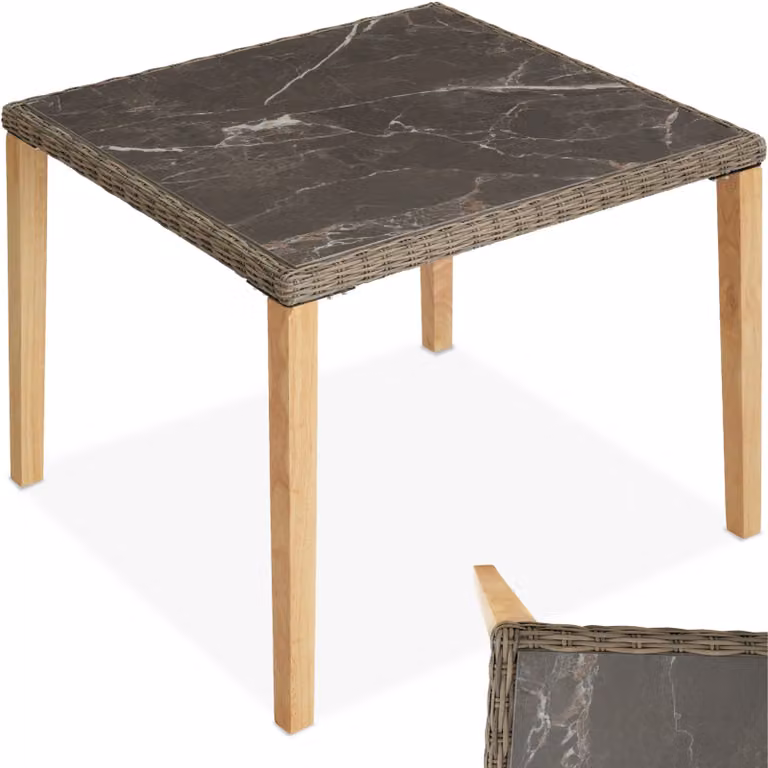 Tavolo quadrato in polyrattan TecTake GmbH colore beige/sabbia L/P/H: 93,5 x 93,5 x 75 cm