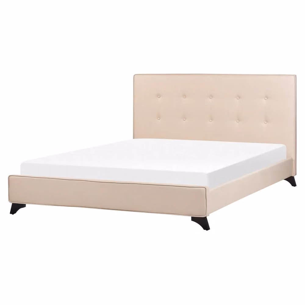 Letto Matrimoniale Beliani in Tessuto Beige con Struttura Imbottita e Legno Oliato L/P/H: 160 x 200 cm – 2