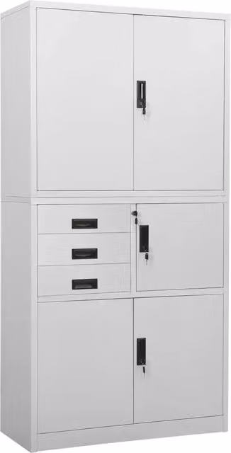 Armadio da ufficio dal design moderno portaoggetti 90 x 40 x 180 cm con 3 ripiani regolabili in acciaio grigio chiaro 02_0046912