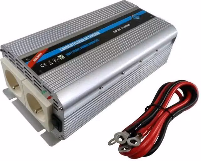 Convertitore di tensione HTC 24/220 V 1000 W con 2 prese di rete