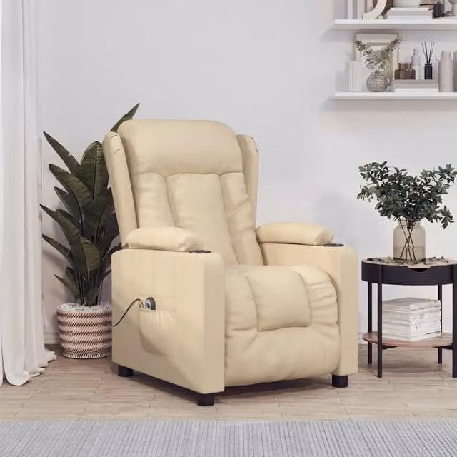 Poltrona Elettrica Reclinabile-Divano Sedia Crema in Tessuto 537935