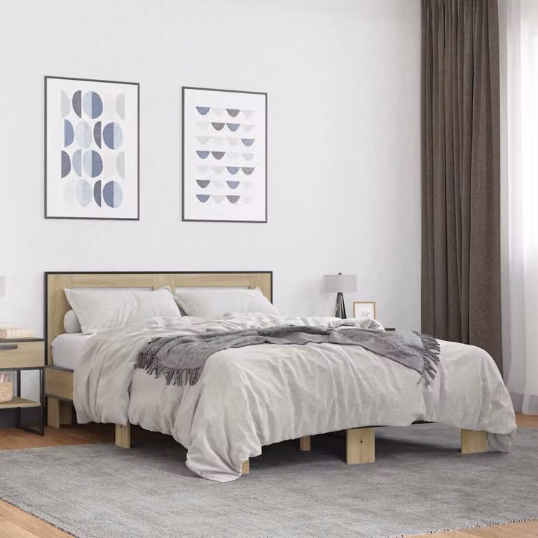 Giroletto vidaXL in Rovere Sonoma e Metallo con Doghe in Legno, L/P: 120 x 200 cm