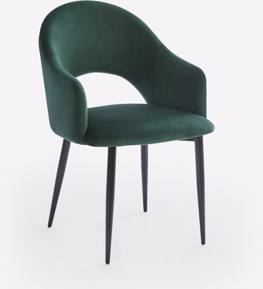 Sedia moderna in velluto con braccioli per sala da pranzo e cucina Rozan - Verde scuro