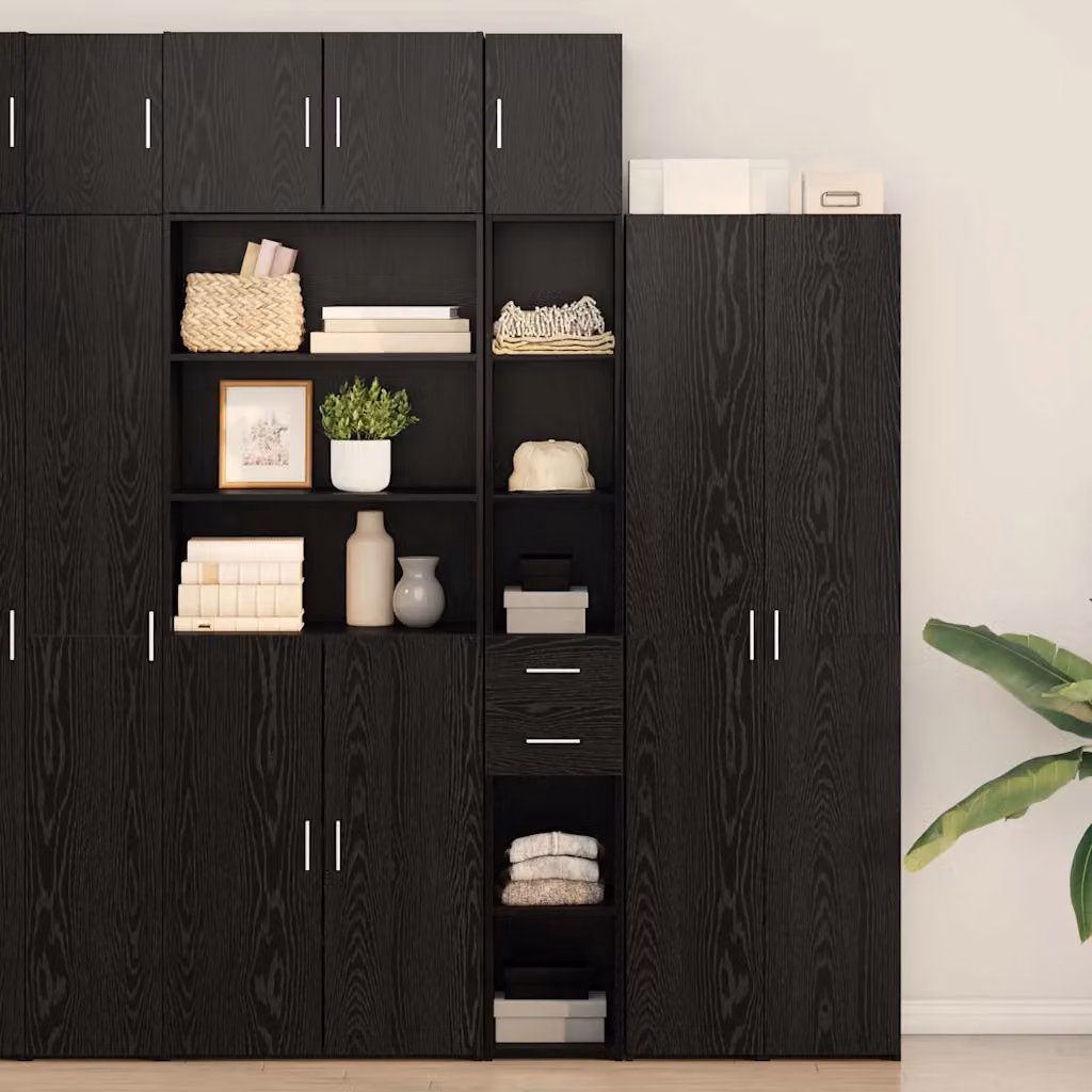 Set di 2 armadi moderni vidaXL in MDF nero con ante a battente e ripiani interni, L/P/H: 30 x 42,5 x 225 cm