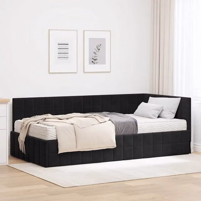 Struttura Letto Angolare con Materasso 2 pz-Giroletto con materasso Nero Velluto 296189
