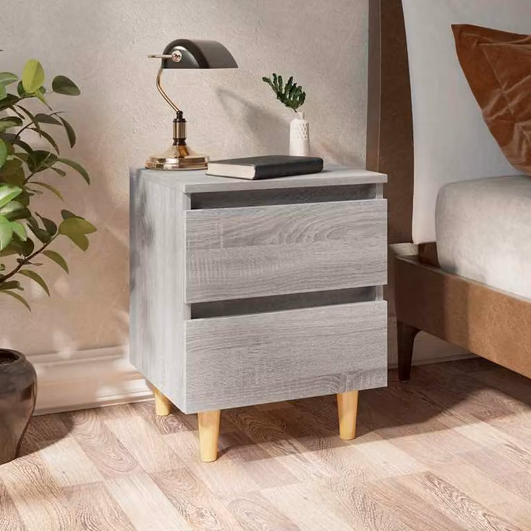 Comodino sospeso vidaXL in stile scandinavo grigio con gambe in legno massello L: 40 cm, P: 30 cm, H: 50 cm
