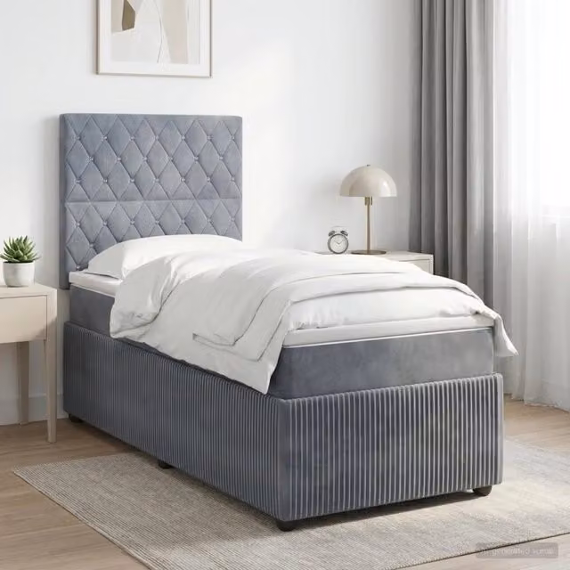 Letto box spring con materasso ibrido vidaXL in velluto grigio e bianco L/P/H: 200 x 100 x 34,5 cm