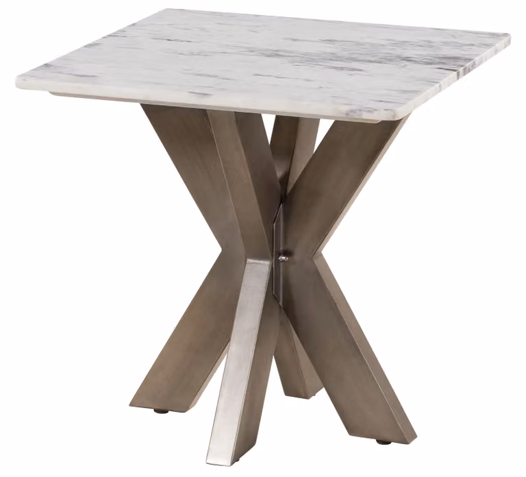 MASSIVMOEBEL24 | Tavolino da salotto in marmo bianco - gambe incrociate in ferro colore ottone antico 55x55 BARCELONA #305