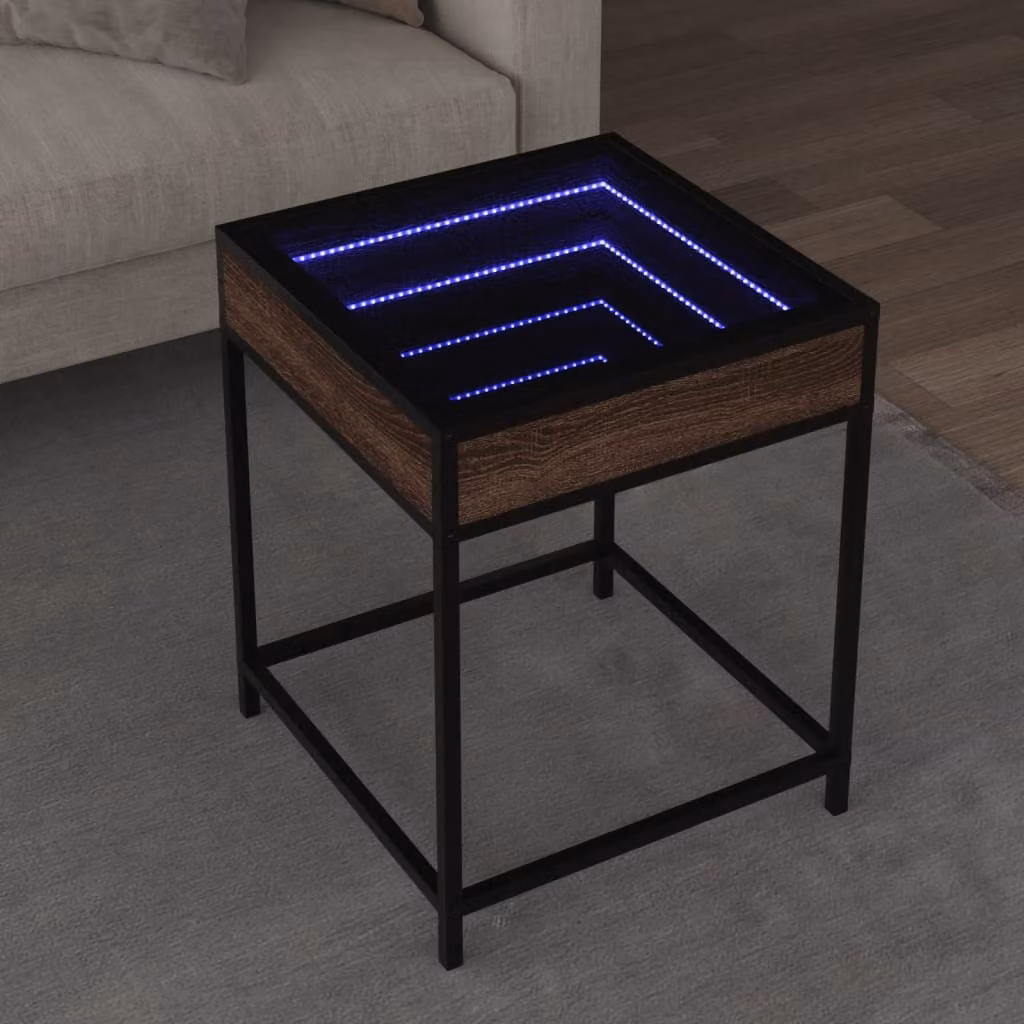 vidaXL Tavolino da Salotto Moderno con LED in Rovere Marrone e Vetro L/P/H: 40 x 40 x 51 cm