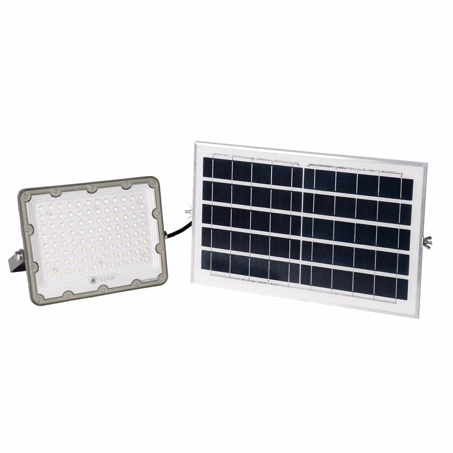 DICTROLUX Faro Solare LED da Esterno con Telecomando e Timer, Luce Naturale 4000K, 1200 Lm, 50 W, Colore Grigio – 1