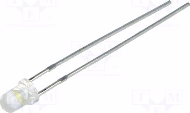 2 LED a montaggio superficiale (THT) da 3 mm, modello LL-304WC4B-W2-1PD, di colore bianco freddo, con una luminosità di 2000÷3000 mcd e un angolo di emissione di 20°