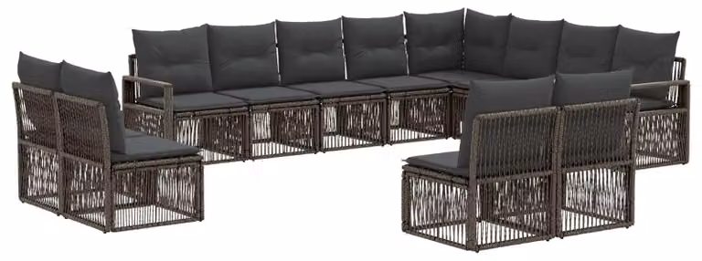 Set di divani da giardino, 12 pezzi, colore grigio, in rattan sintetico