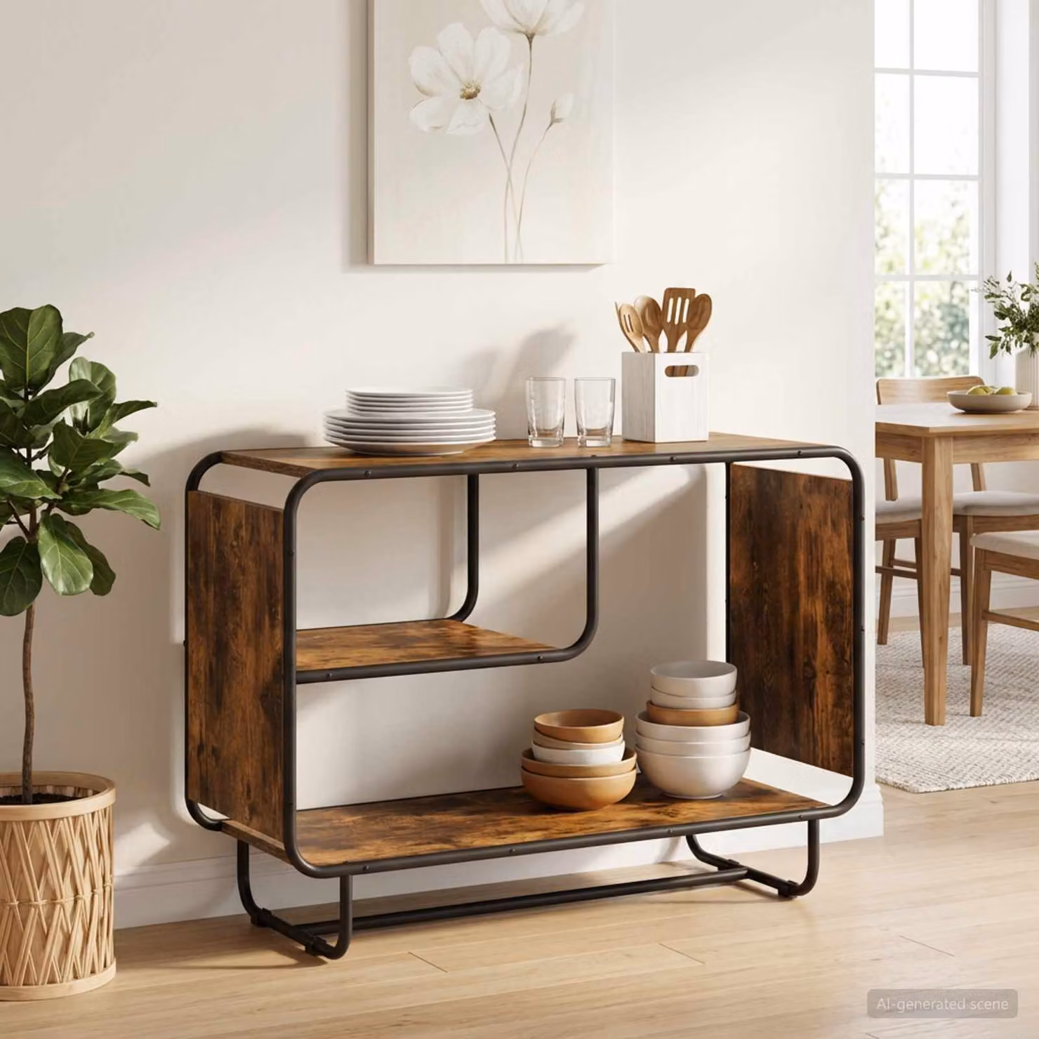 Credenza vidaXL in Rovere Fumo e Metallo, Stile Industrial, L 93.5 x P 37.5 x H 64.5 cm