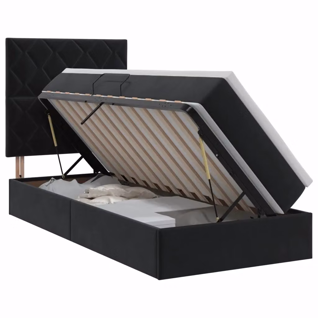 Letto con contenitore e materasso vidaXL in velluto nero L: 90 cm, P: 200 cm, H: 128 cm, 140 cm, 204 cm – 2