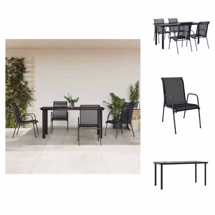 vidaXL Set da pranzo da giardino 5 pezzi in acciaio nero e textilene - Set di mobili da giardino