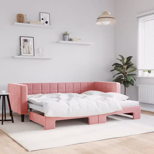 Divano Letto con Letto Estraibile-Sofa Letto-Daybed Rosa 80x200 cm in Velluto 199775