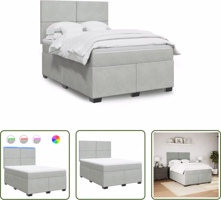 The Living Store Letto a molle con materasso grigio chiaro 140x190 cm in velluto