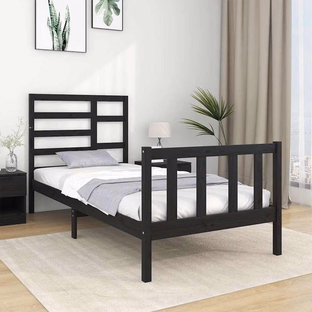 vidaXL Giroletto Singolo in Legno Massello di Pino Nero L 195,5 x L 81,0 x H 104,0 cm