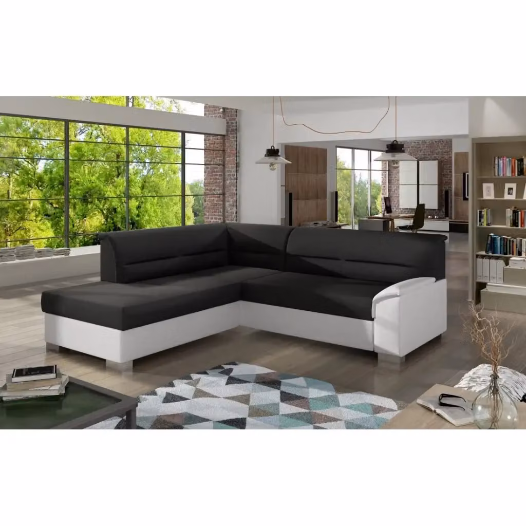 Divano angolare convertibile MEUBLORAMA nero e bianco con funzione letto e angolo sinistro – 2