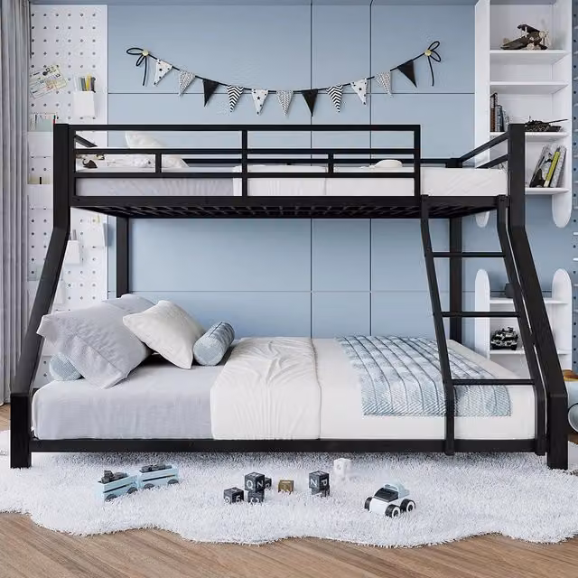 Letto a castello metallico 90+140x200cm - Xylo - nero, EN747, senza rete