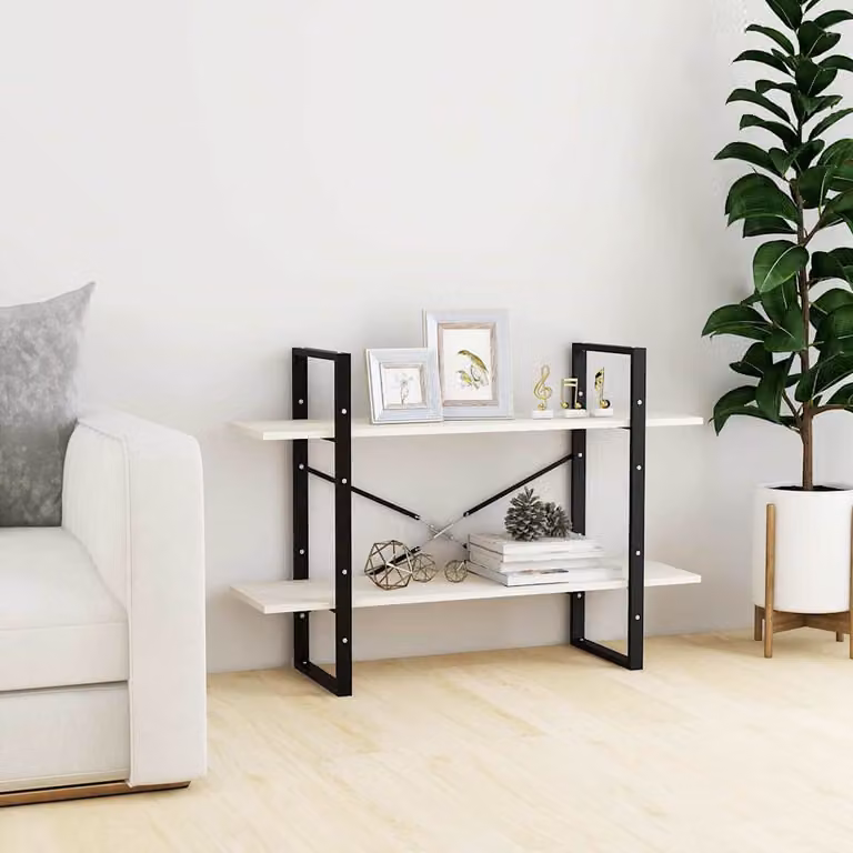 vidaXL Libreria a 2 Ripiani in Massello di Pino e Metallo Bianca Stile Industrial L 100 x P 30 x H 70 cm