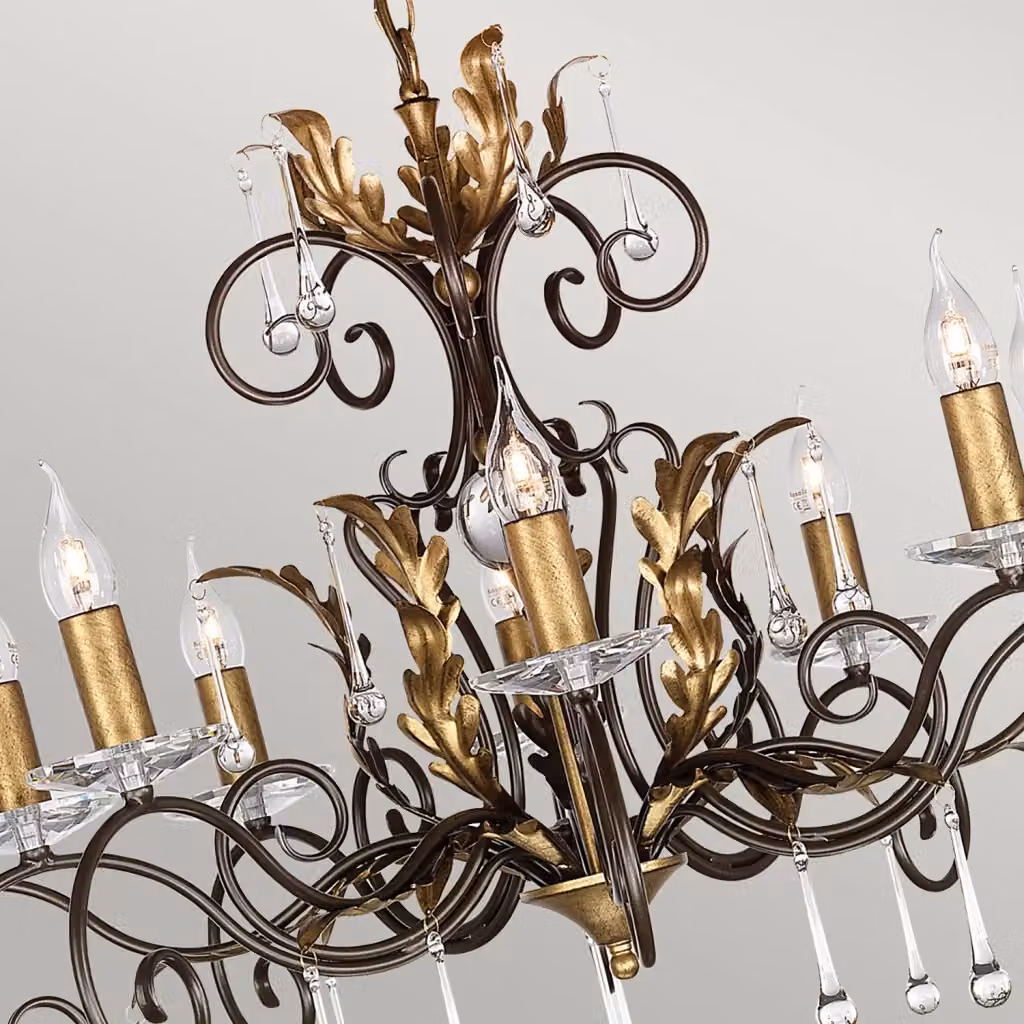 Lampadario da soffitto classico Elstead in metallo bronzo e oro con 10 luci E14 e vetro trasparente – 2