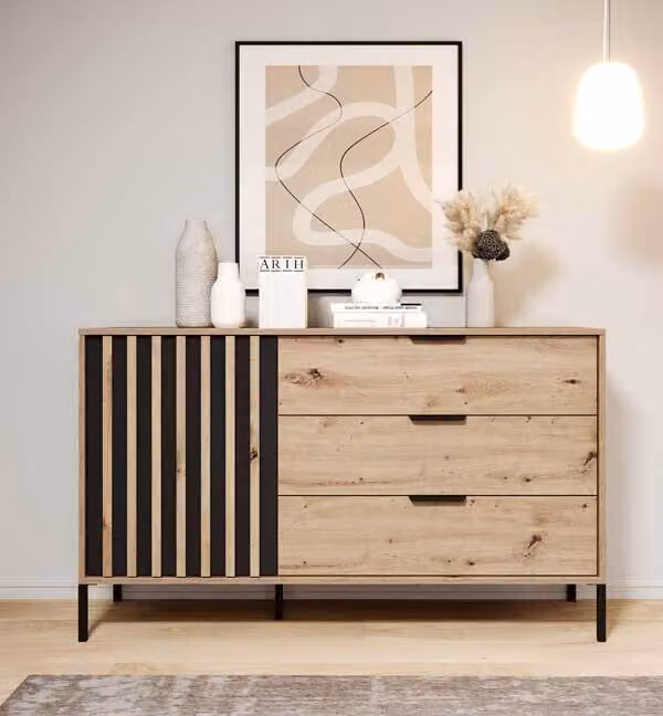 Kommode Credenza Tally 137x39,5x81cm Artisan Eiche anthrazit 1-türig
