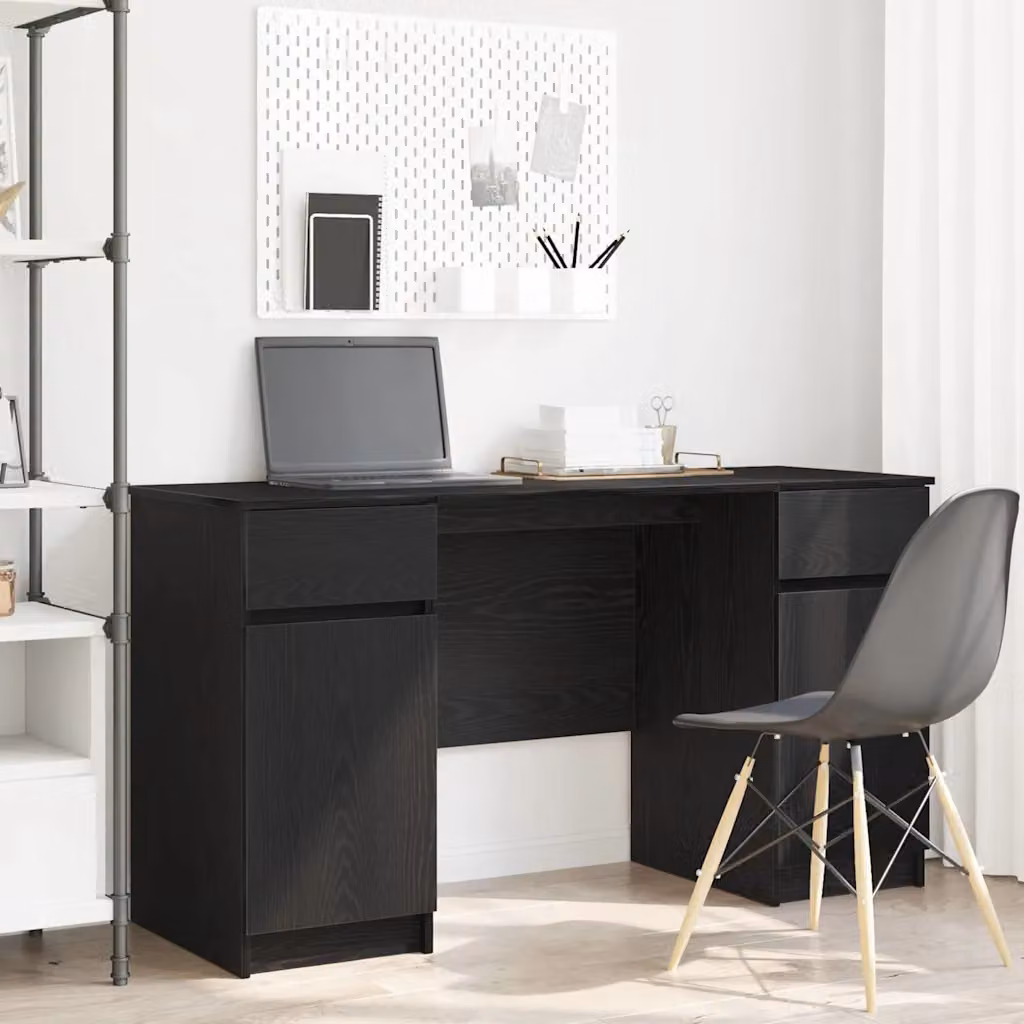 Scrivania moderna vidaXL in legno ingegnerizzato rovere e nero L/P/H: 140 x 49 x 76 cm