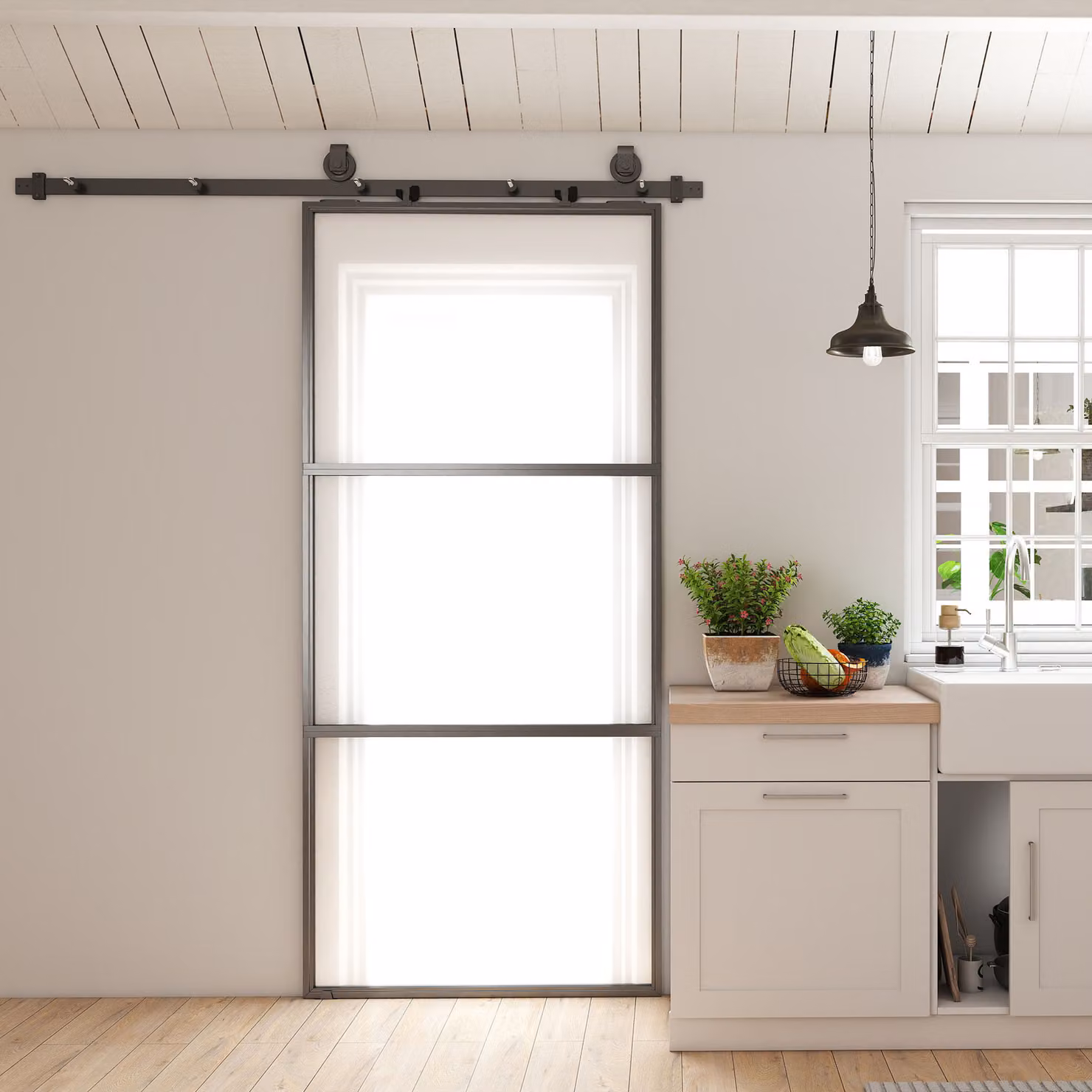 Porta scorrevole esterna HOMCOM in vetro satinato con sistema soft-close, montaggio a parete, L: 91.4 cm, H: 203.2 cm – 2