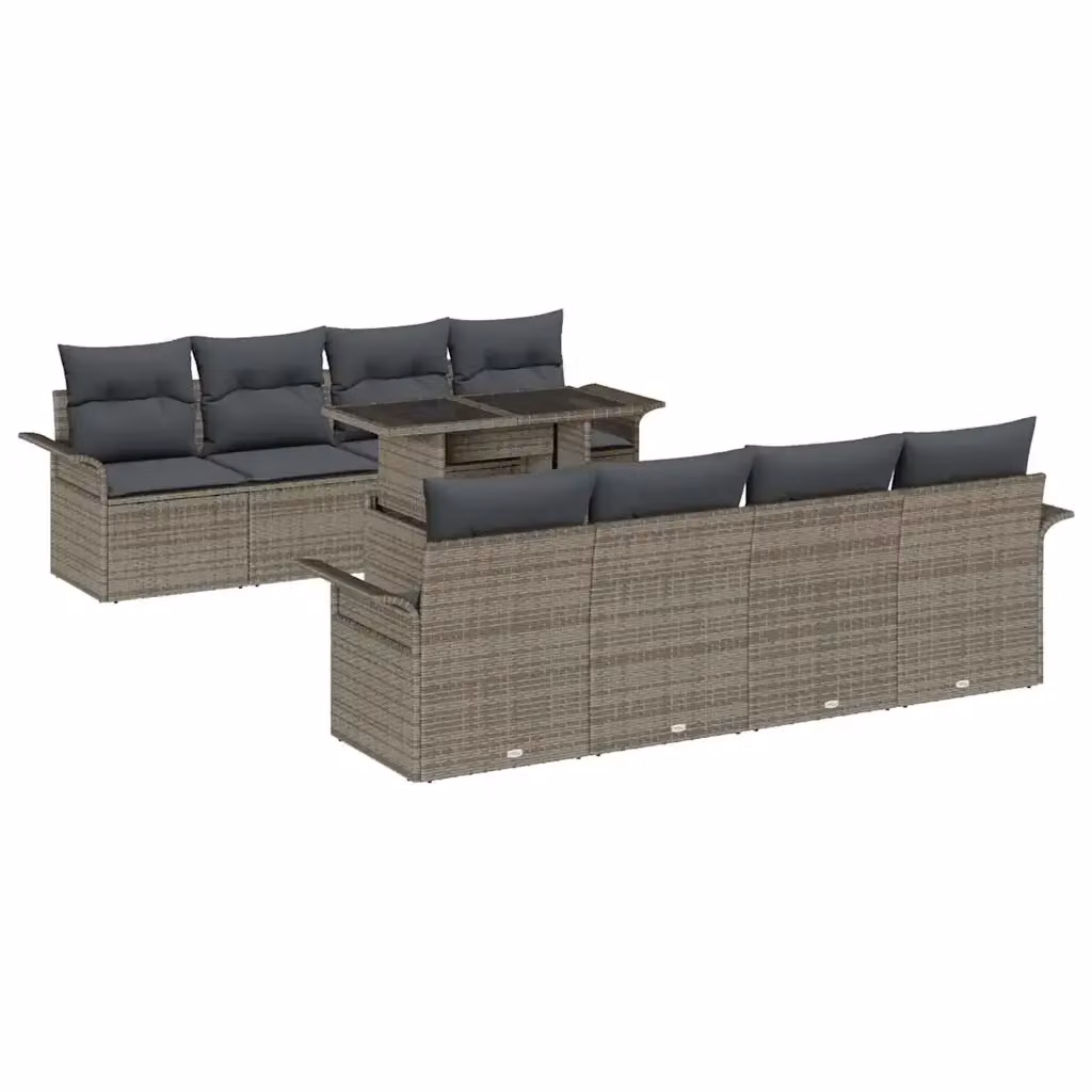 Set Divano da Giardino Moderno vidaXL 9 Pezzi Grigio con Tavolino e Cuscini in Rattan e Metallo – 2
