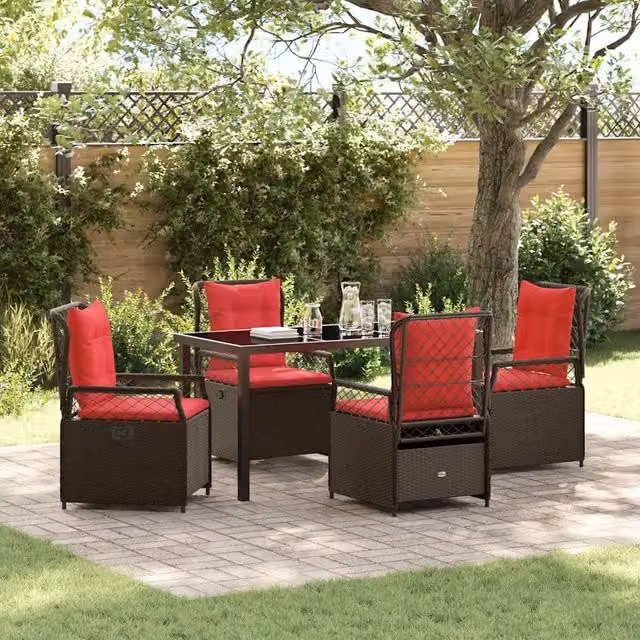 Set da Pranzo per Giardino 5 pz Marrone polyrattan 3381046