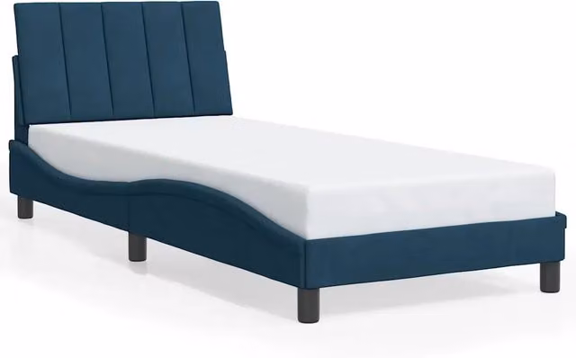 Giroletto singolo Hanko blu in velluto con struttura in legno e metallo L/P/H: 200 x 90 x 74,5 cm – 1