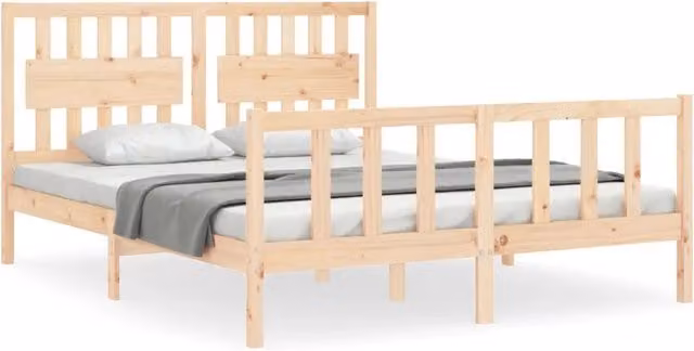 Letto matrimoniale | Letto per adulti | Giroletto senza Materasso 160x200 cm in Legno Massello di Pino