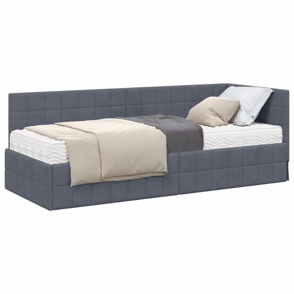 Letto Angolare Moderno vidaXL con Materasso in Schiuma, Rivestimento in Velluto Grigio, L/P/H: 200 x 80 x 45 cm – 2
